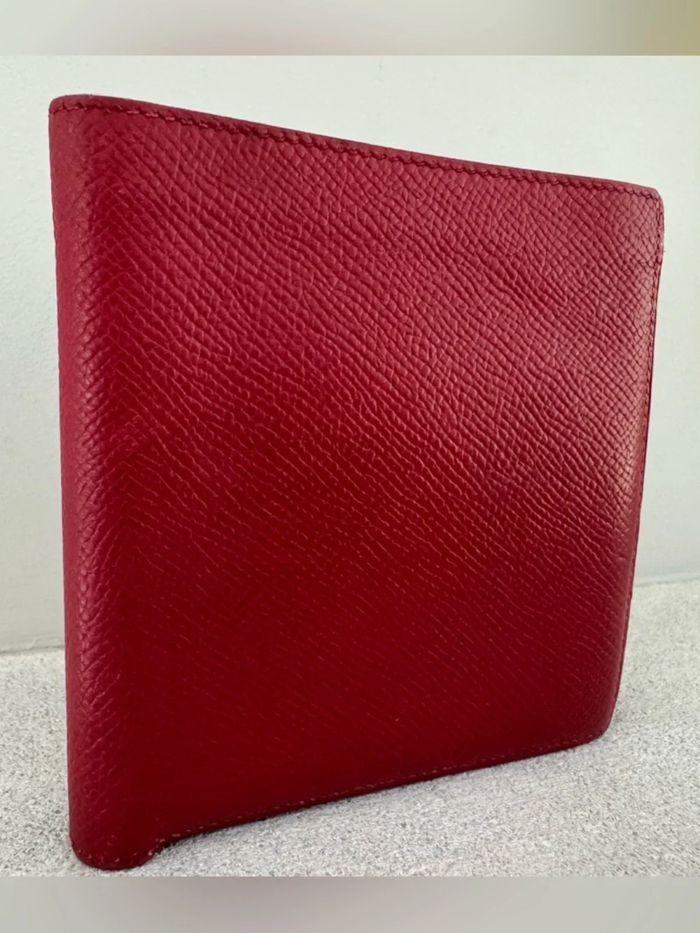 HERMES Red Epsom Bifold Wallet Coin Pocket Unisex